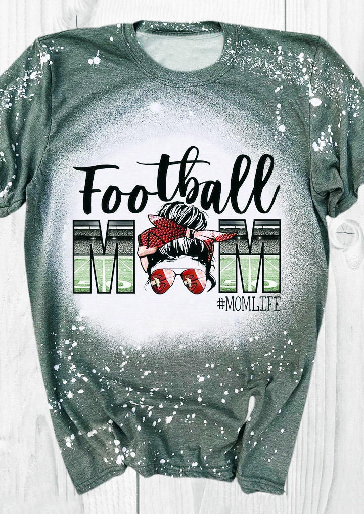 T-shirts Tees Football Mom Life Bleached T-Shirt Tee in Green. Size: L
