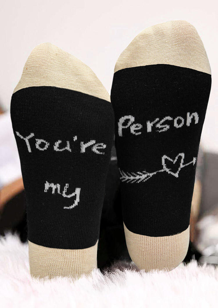 Crew Socks You Are My Person Heart Color Block Socks in Black,Light Grey. Size: One Size