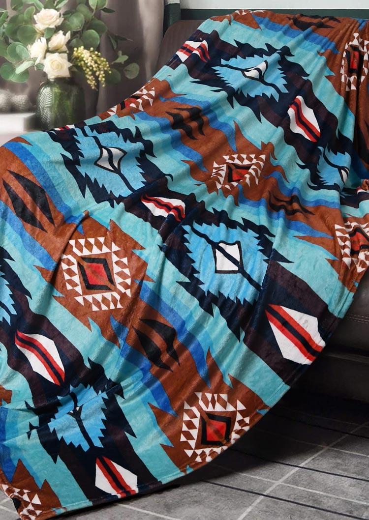 

Blanket Aztec Geometric Flannel Warm Western Blanket in Blue. Size