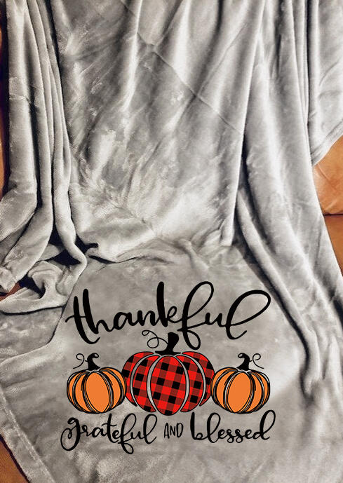 

Blanket Thankful Grateful And Blessed Plaid Pumpkin Blanket in Gray. Size