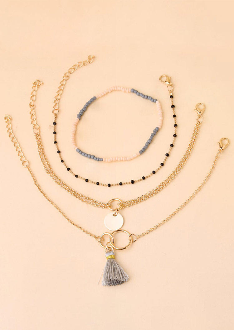 

Bracelet 4Pcs Beading Tassel Alloy Bracelet Set in Gold. Size
