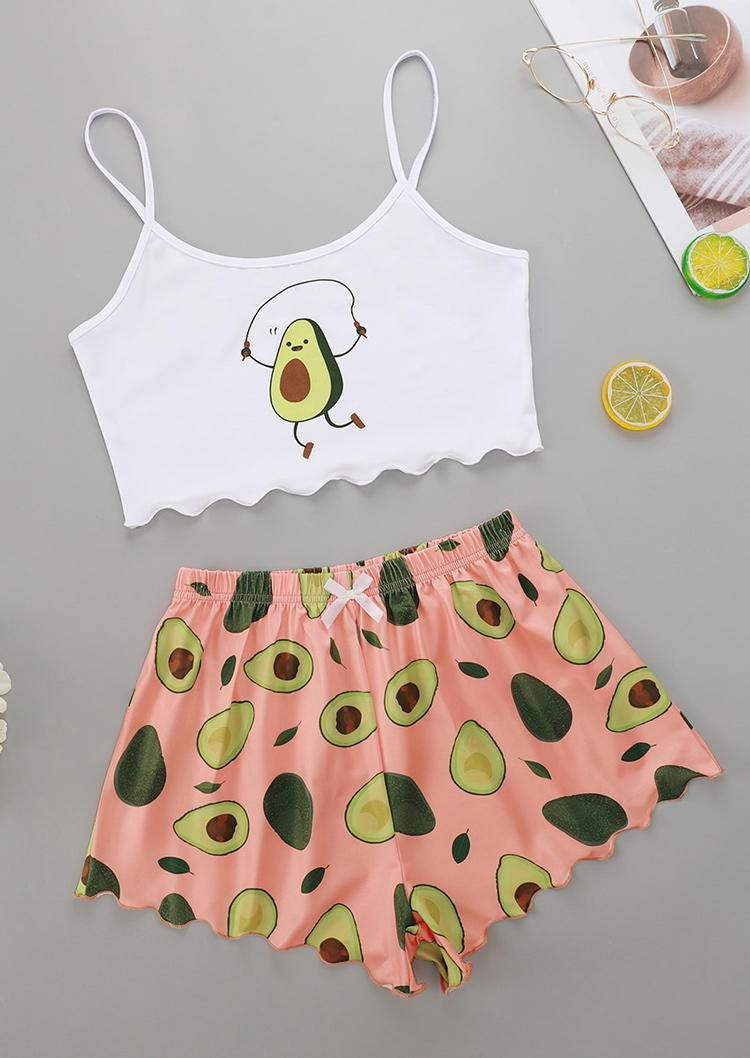 

Sleepwear Avocado Camisole And Shorts Pajamas Set in White. Size