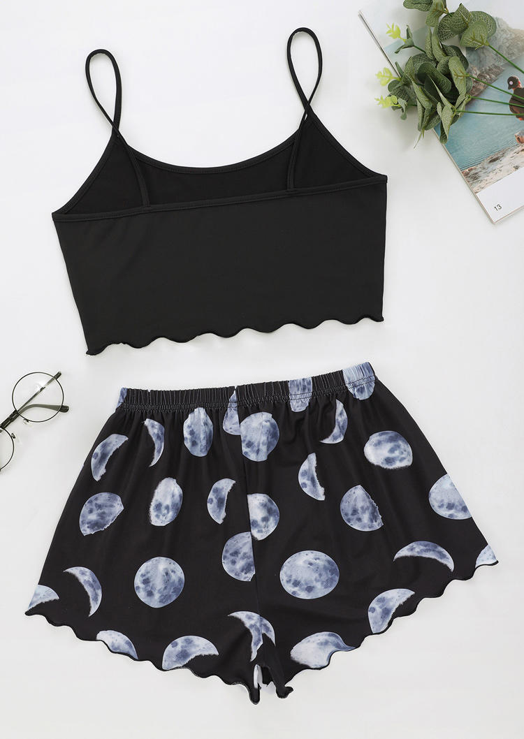 Sleepwear Moon Camisole And Shorts Pajamas Set in Black. Size: S,L,XL