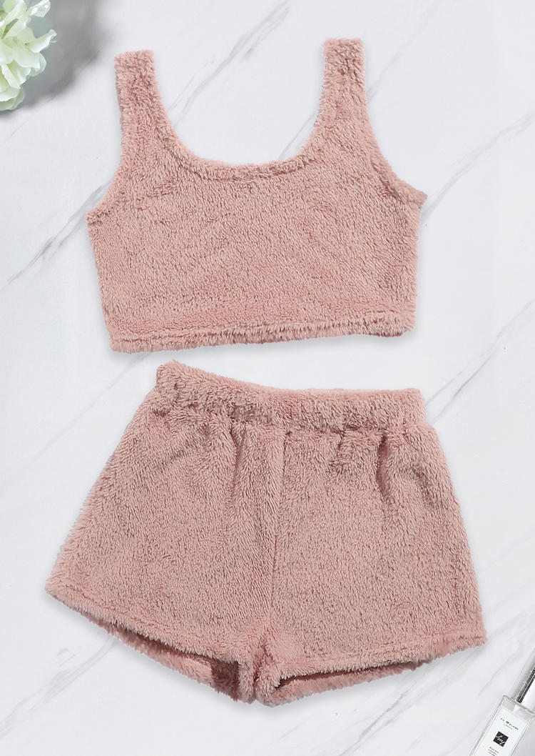 

Sleepwear Fuzzy Tank And Shorts Pajamas Set in Pink. Size