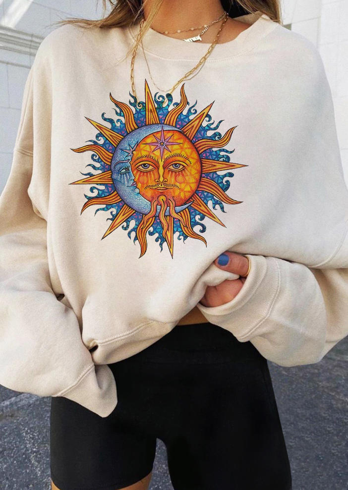 

Sweatshirts Sun Moon Long Sleeve Pullover Sweatshirt in Beige. Size