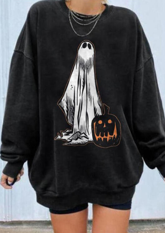 

Sweatshirts Halloween Pumpkin Face Ghost Sweatshirt in Black. Size