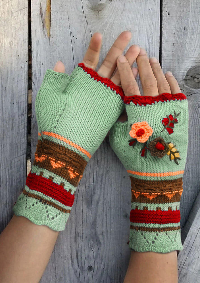 

Gloves Vintage Ethnic Style Floral Fingerless Gloves in Blue. Size