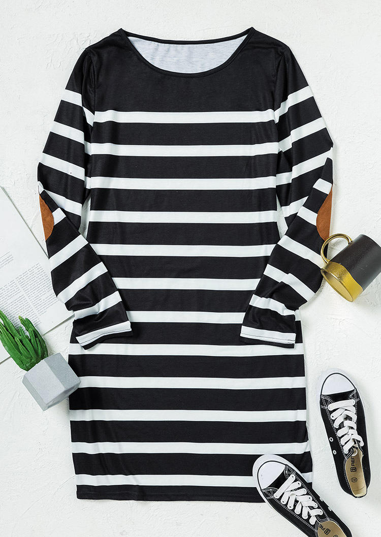 Splicing Striped Long Sleeve Mini Dress