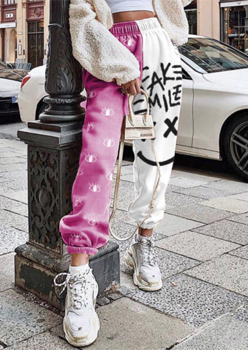 

Pants Color Block Eye Smile Sweatpants in Pink. Size: ,M,L,XL
