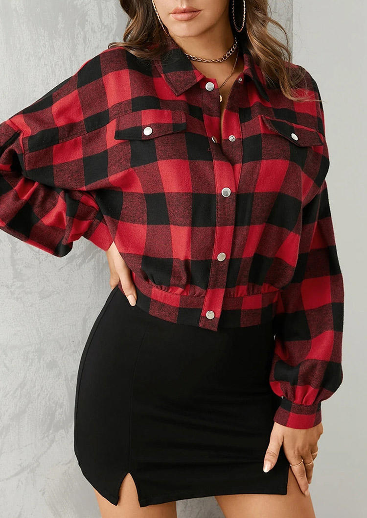 

Shirts Plaid Button Long Sleeve Crop Shirt in Red. Size: ,M,L,XL