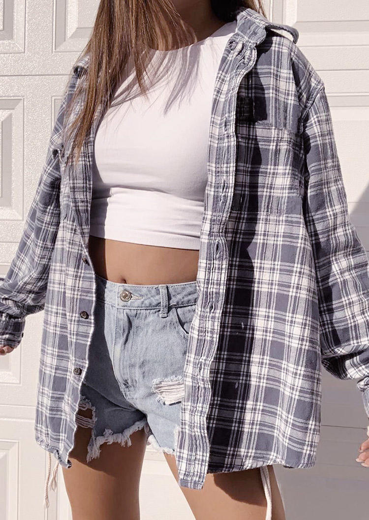 

Coats Plaid Button Turn-down Collar Shirt Coat in Plaid. Size: ,M,L,XL