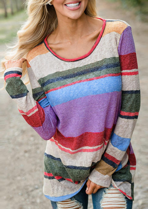

Blouses Color Block Striped Twist Long Sleeve Blouse in Multicolor. Size: L,M