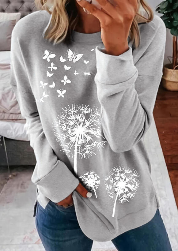 

Sweatshirts Butterfly Dandelion Long Sleeve Sweatshirt in Gray. Size