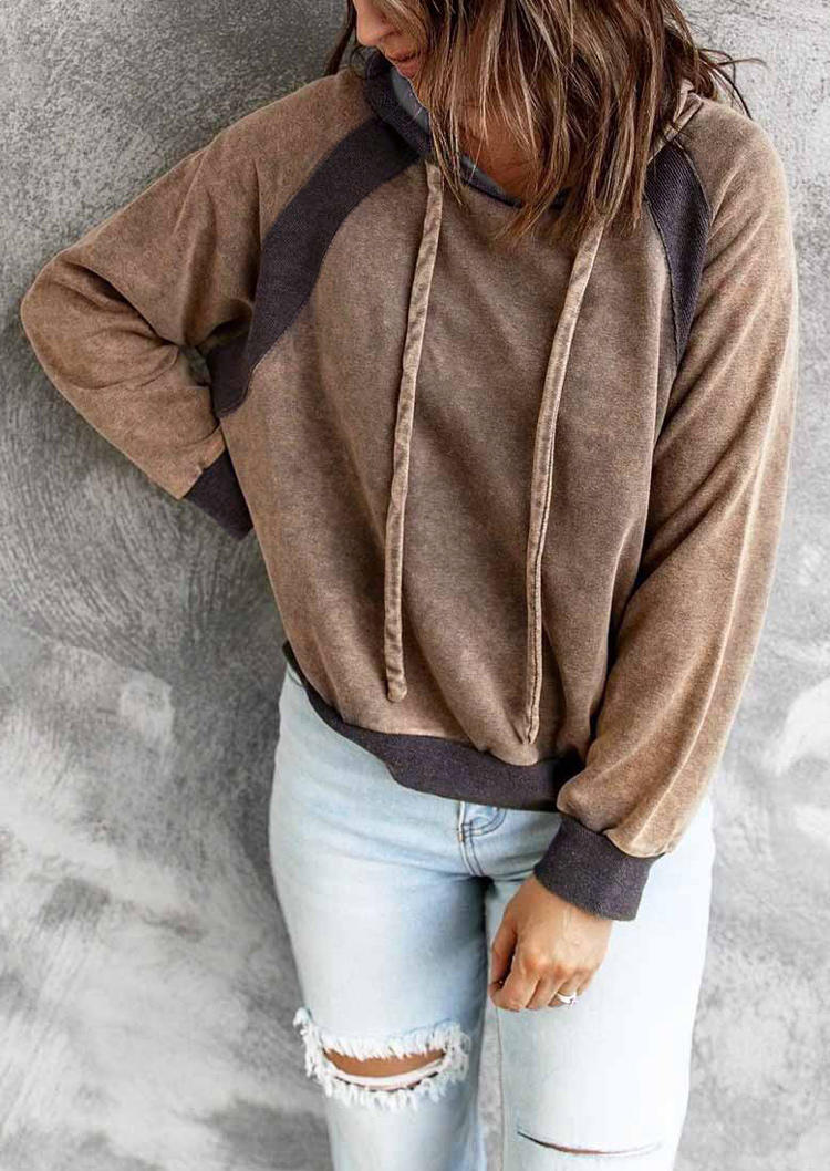 

Hoodies Color Block Drawstring Raglan Sleeve Hoodie in Light Coffee. Size: ,M,L,XL