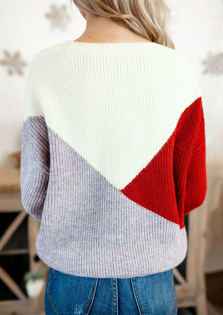 

Sweaters Color Block Long Sleeve O-Neck Sweater in Multicolor. Size: L,M,,XL