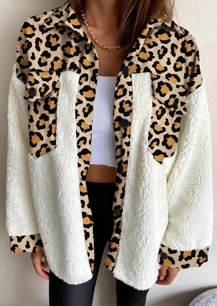 

Coats Fuzzy Leopard Pocket Splicing Coat in Leopard. Size