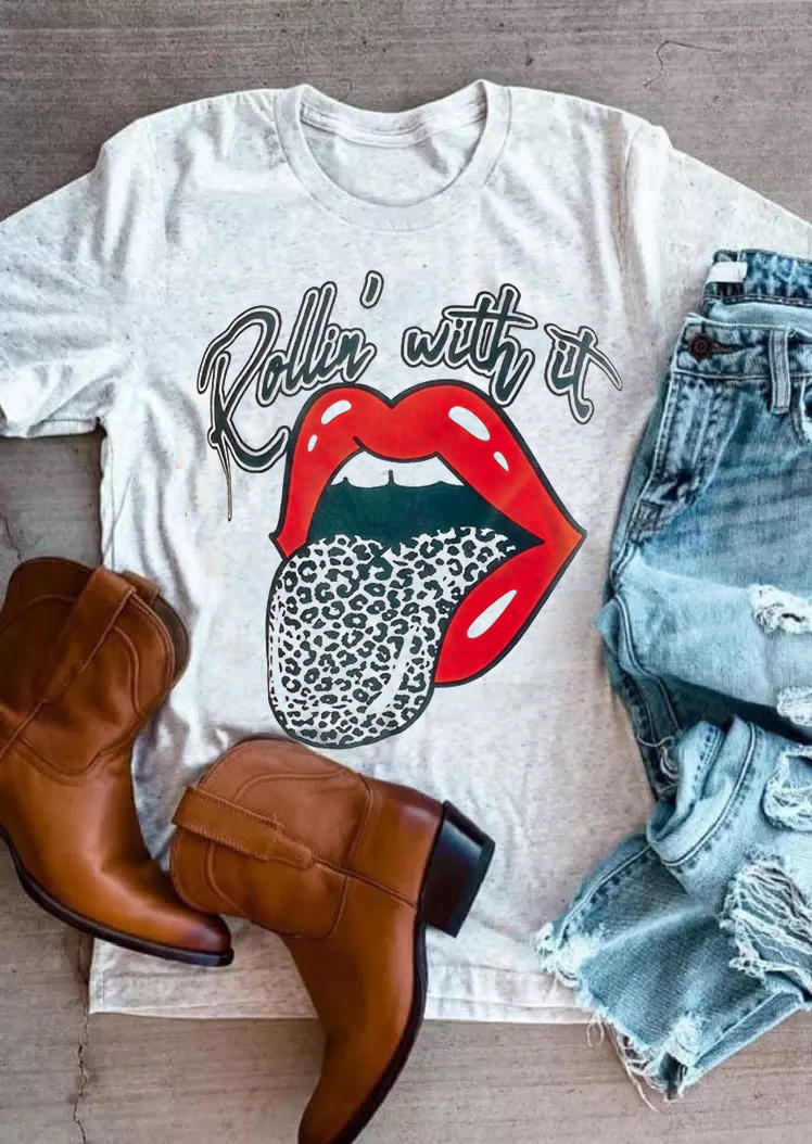 

T-shirts Tees Rollin' With It Leopard Lips T-Shirt Tee in Gray. Size