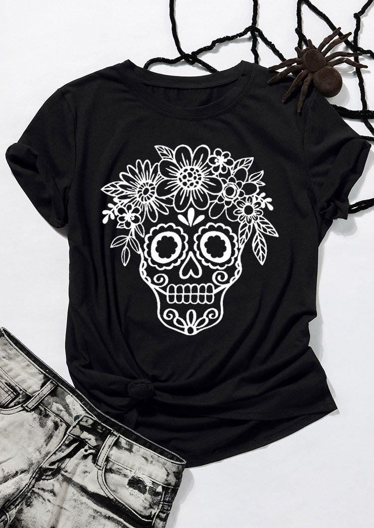 

T-shirts Tees Day Of The Dead Skull Floral T-Shirt Tee in Black. Size
