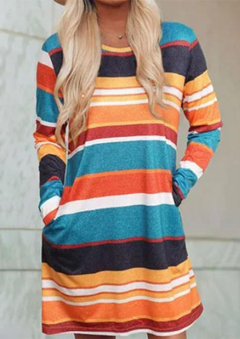 

Mini Dresses Color Block Striped Pocket Mini Dress in Multicolor. Size
