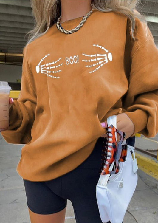 

Sweatshirts Halloween Skeleton Hand Boo Sweatshirt in Yellow. Size: ,M,L,XL
