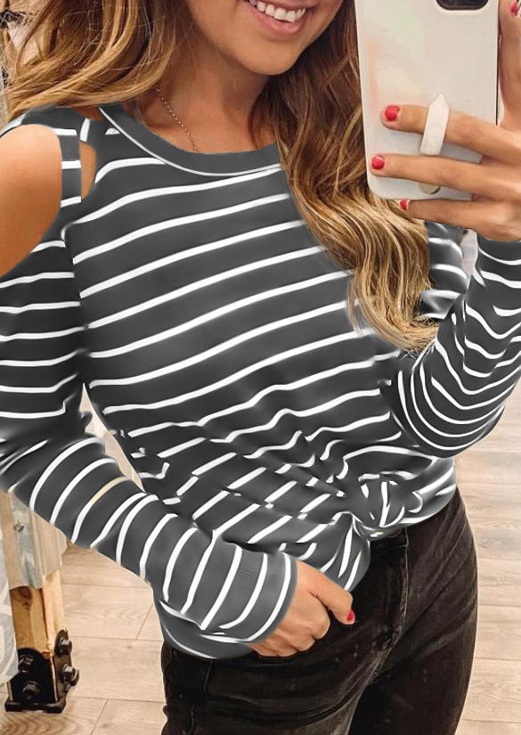 Striped Criss-Cross Cold Shoulder Blouse