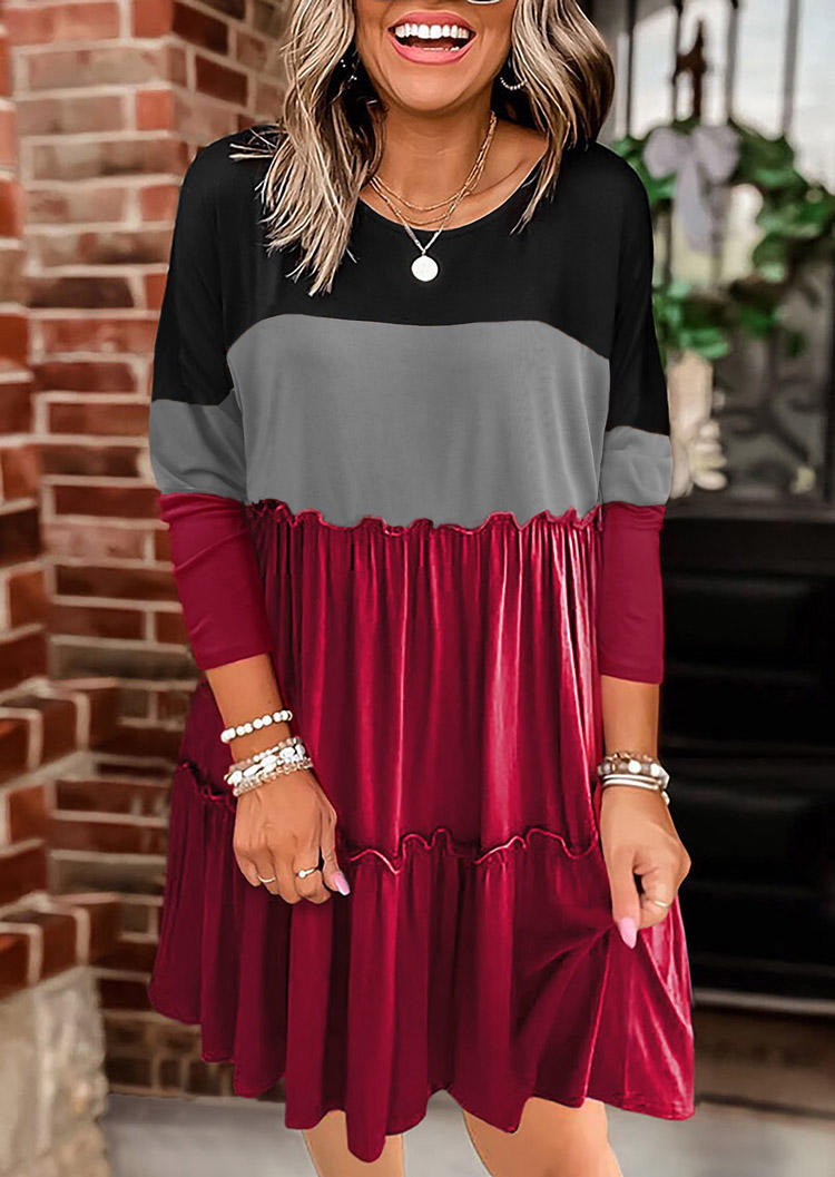 Color Block Ruffled Splicing Mini Dress