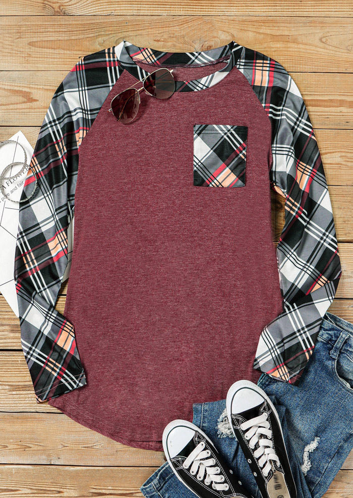 Blouses Plaid Pocket Raglan Sleeve Blouse in Cameo Brown. Size: L