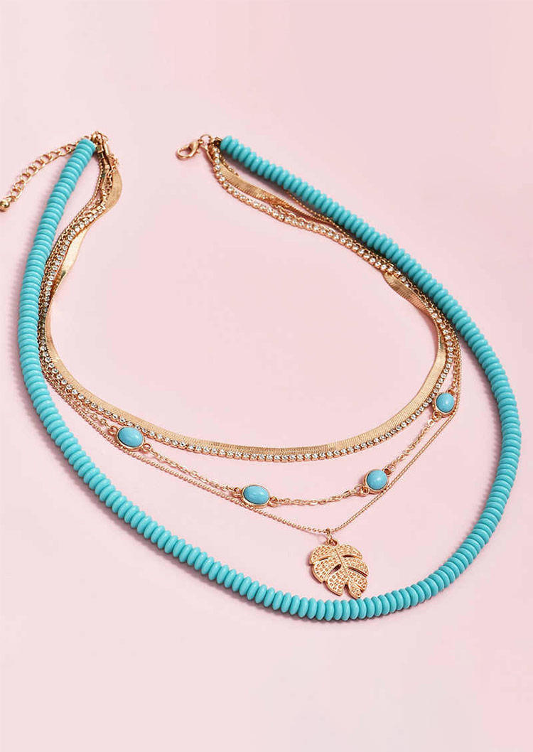 

Necklaces Palm Leaf Turquoise Beading Multi-Layered Necklace in Cyan. Size