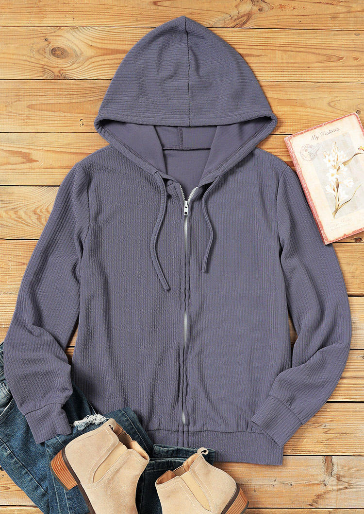 

Coats Drawstring Zipper Hooded Coat in Gray. Size