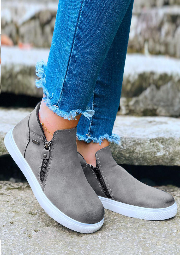 

Sneakers Zipper Round Toe Flat Sneakers in Gray. Size