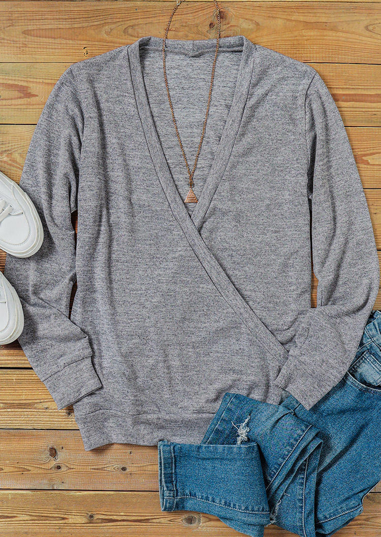 

Sweaters Wrap V-Neck Long Sleeve Sweater in Gray. Size
