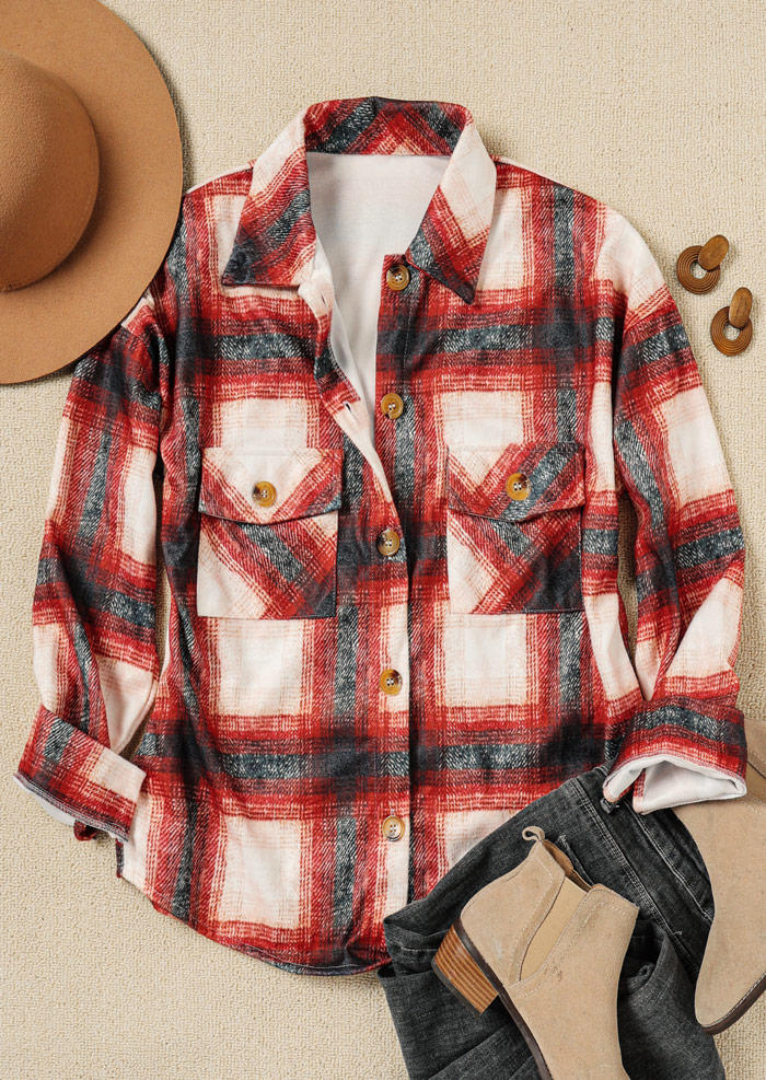 

Coats Plaid Pocket Turn-down Collar Coat in Plaid. Size