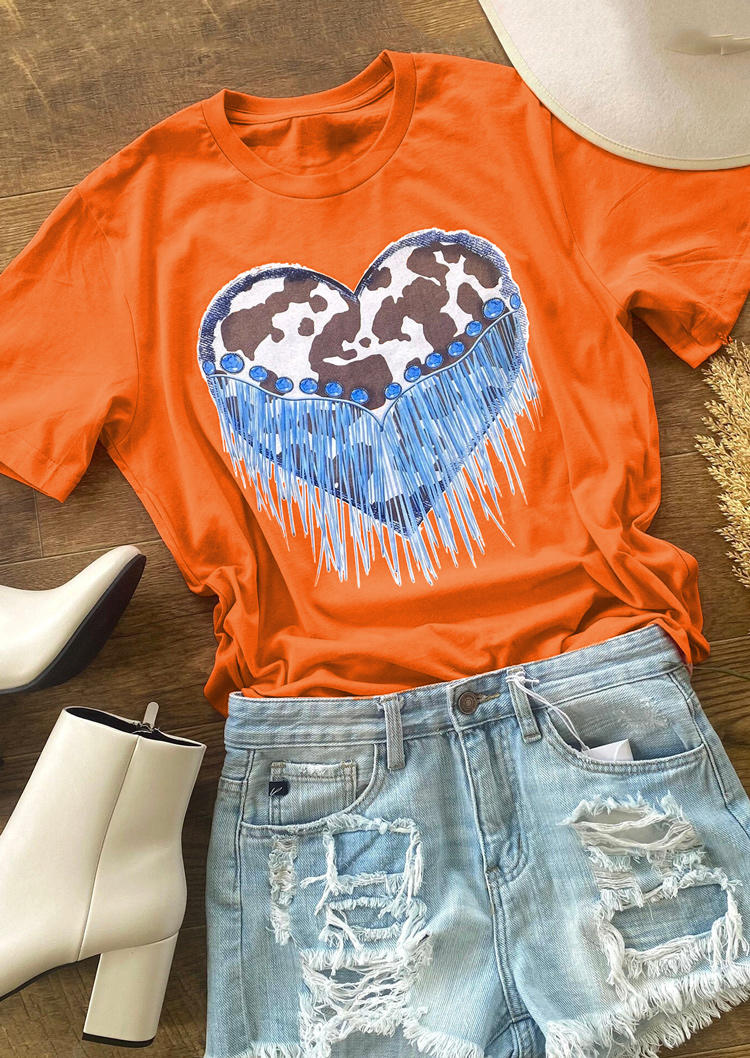 T-shirts Tees Turquoise Cow Heart T-Shirt Tee in Orange. Size: L,M,S,XL