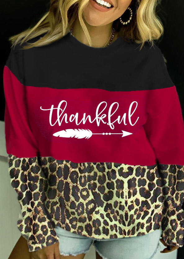 

Sweatshirts Thankful Color Block Leopard Long Sleeve Sweatshirt in Multicolor. Size: ,M,L,XL