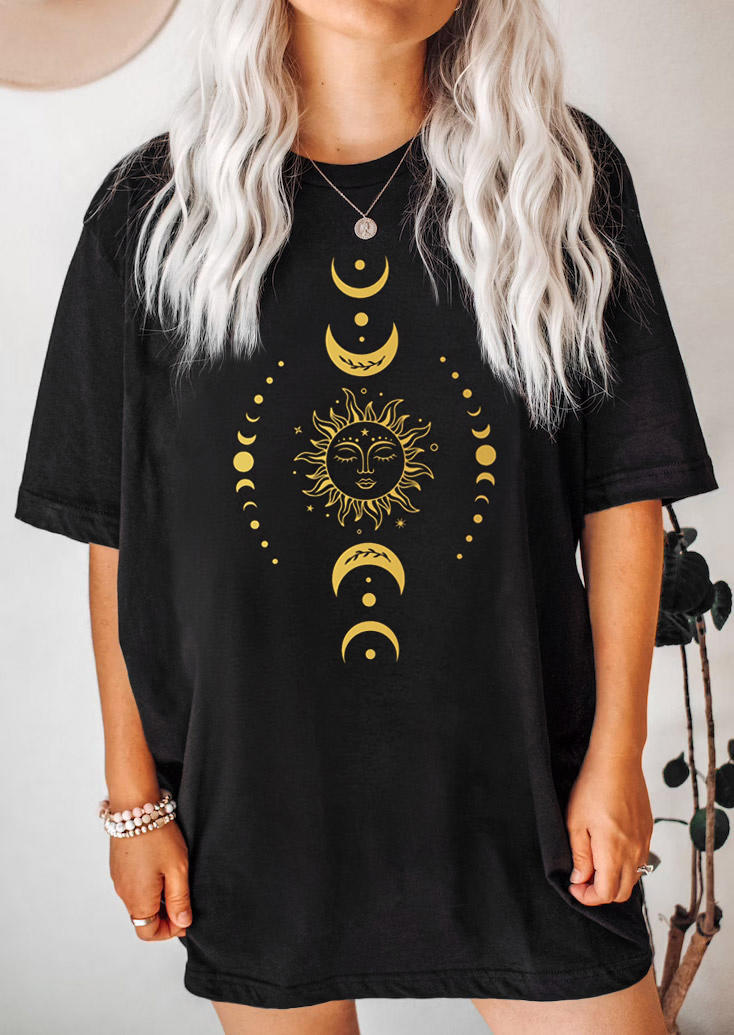 

T-shirts Tees Sun And Moon O-Neck T-Shirt Tee in Black. Size