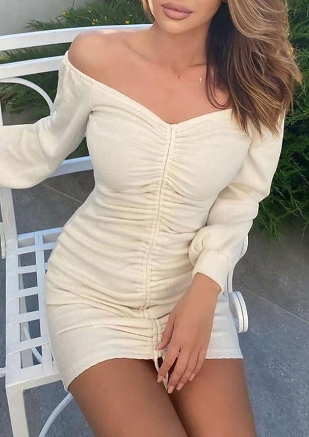 

Bodycon Dresses Ruched Drawstring V-Neck Bodycon Dress in White. Size: ,M,L,XL