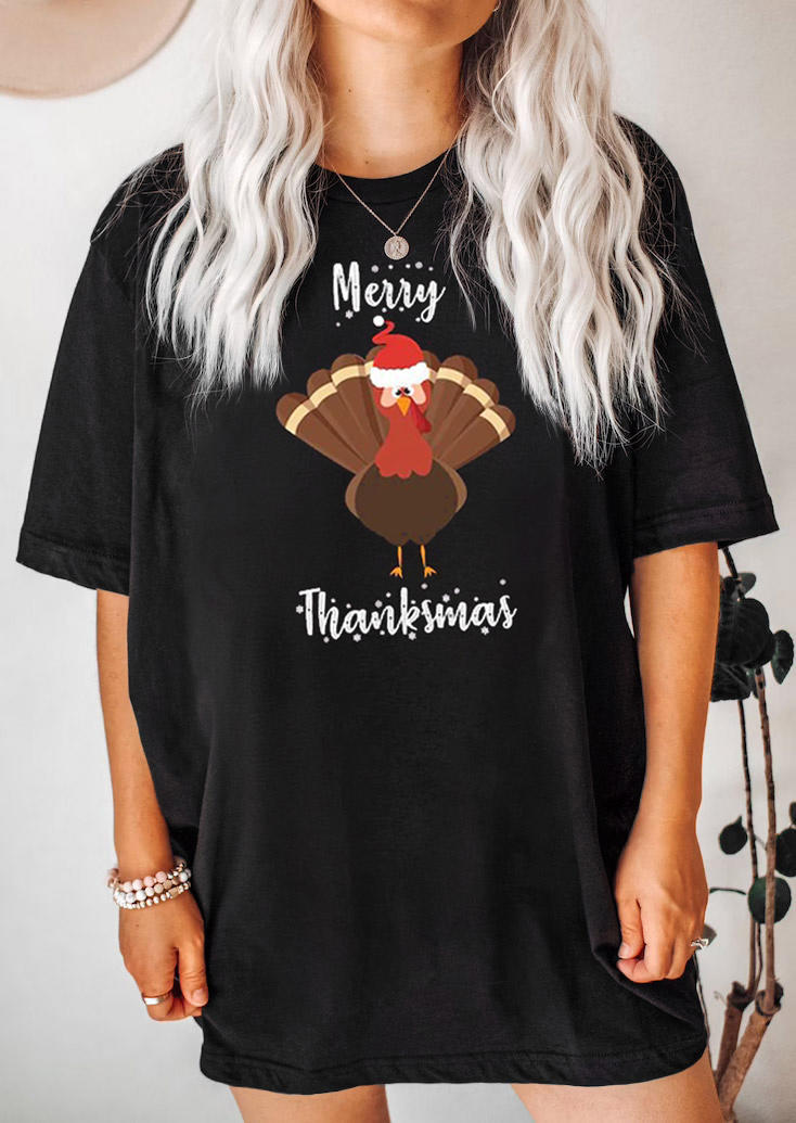 

T-shirts Tees Merry Thanksmas Turkey T-Shirt Tee in Black. Size: ,M,L,XL