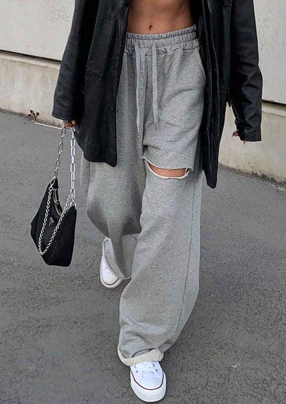 

Activewear Hole Drawstring Activewear Fitness Sports Pants in Gray. Size: ,M,L