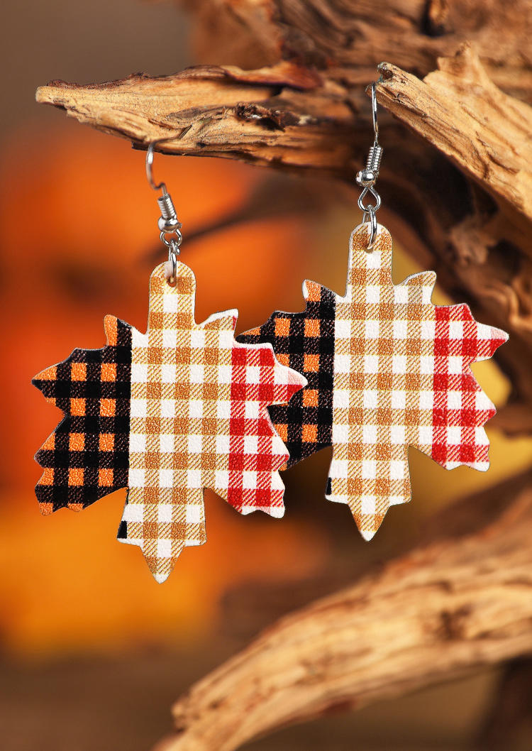

Earrings Plaid Color Block Maple Leaves Earrings in Multicolor. Size