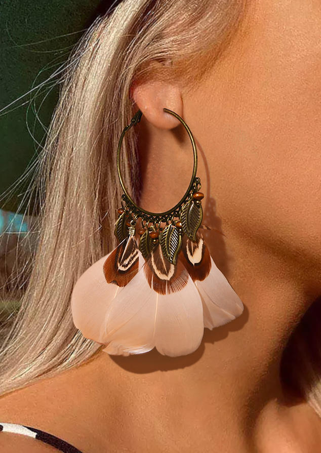 

Earrings Feather Leaf Circle Alloy Earrings in Apricot. Size