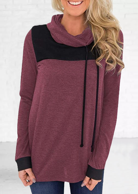 

Sweatshirts Color Block Cowl Neck Drawstring Sweatshirt in Cameo Brown. Size