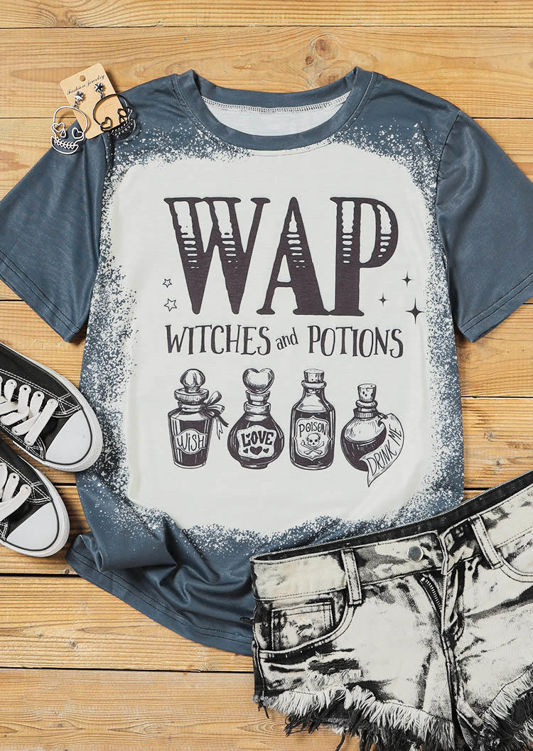 T-shirts Tees WAP Witches And Potions Bleached T-Shirt Tee in Gray. Size: L,M,S