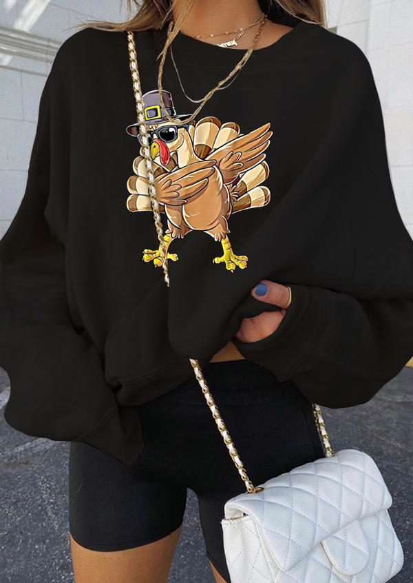 

Sweatshirts Thanksgiving Turkey O-Neck Sweatshirt in Black. Size