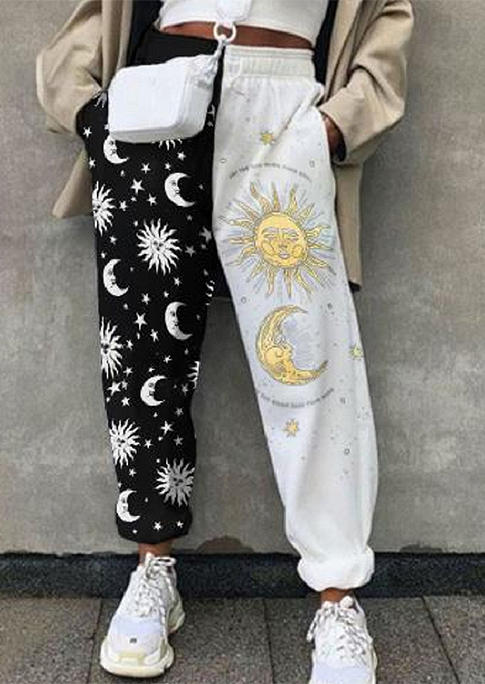 

Pants Sun And Moon Star Color Block Pocket Sweatpants in Multicolor. Size