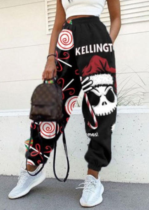 

Pants Christmas Candy Pocket Elastic Waist Sweatpants in Black. Size: ,L
