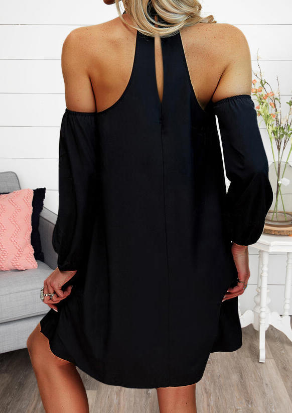 Mini Dresses Cold Shoulder Hollow Out Halter Mini Dress in Black. Size: S,M,L
