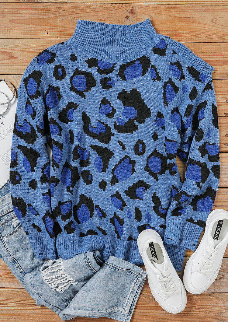 

Sweaters Leopard Turtleneck Cold Shoulder Sweater in Blue. Size