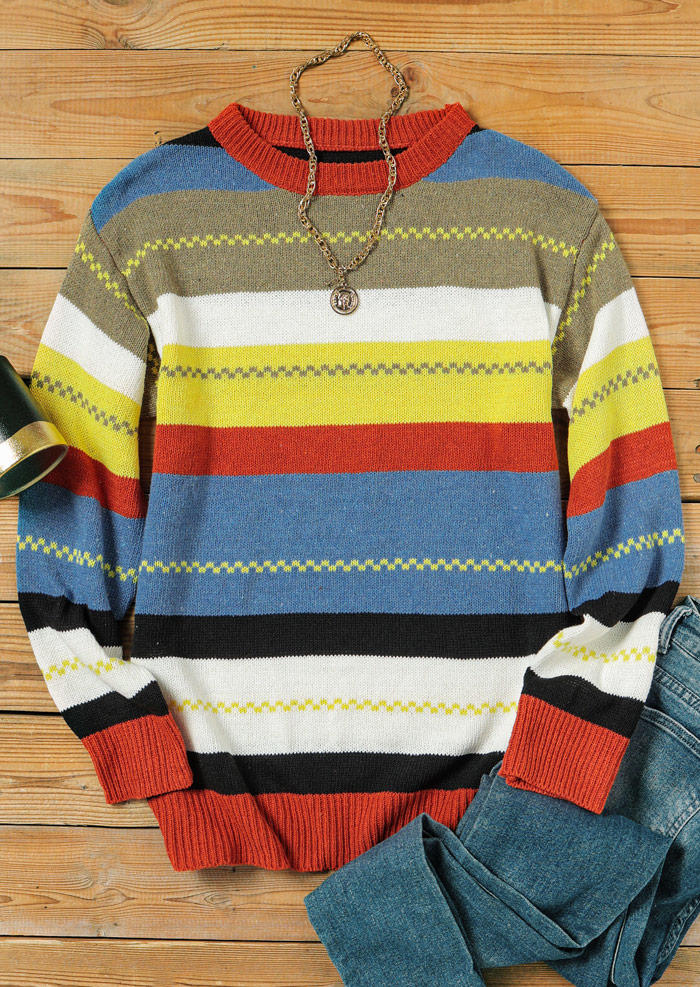 

Sweaters Striped Color Block Long Sleeve Sweater in Multicolor. Size