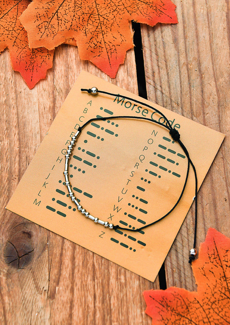 

Bracelet Thankful Morse Code Adjustable Rope Bracelet in Silver. Size