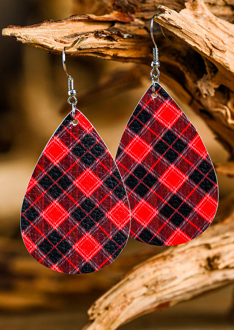 

Earrings Christmas Buffalo Plaid Water Drop Earrings in Pattern1. Size